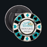 Las Vegas Wedding - Silver, White & Turquoise Bottle Opener<br><div class="desc">Bottle Opener. Personalize Las Vegas Style Wedding - Silver, Turquoise and White ready for you to personalize. 📌If you need further customization, please click the "Click to Customize further" or "Customize or Edit Design"button and use our design tool to resize, rotate, change text color, add text and so much more.⭐This...</div>