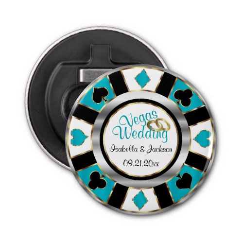 Las Vegas Wedding _ Silver White  Turquoise Bottle Opener