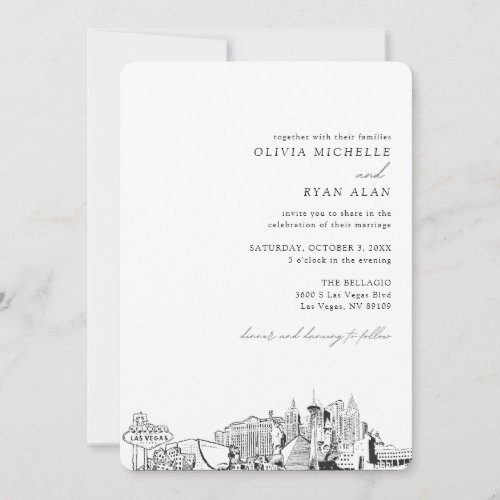 Las Vegas Wedding Skyline Sketch Invitation