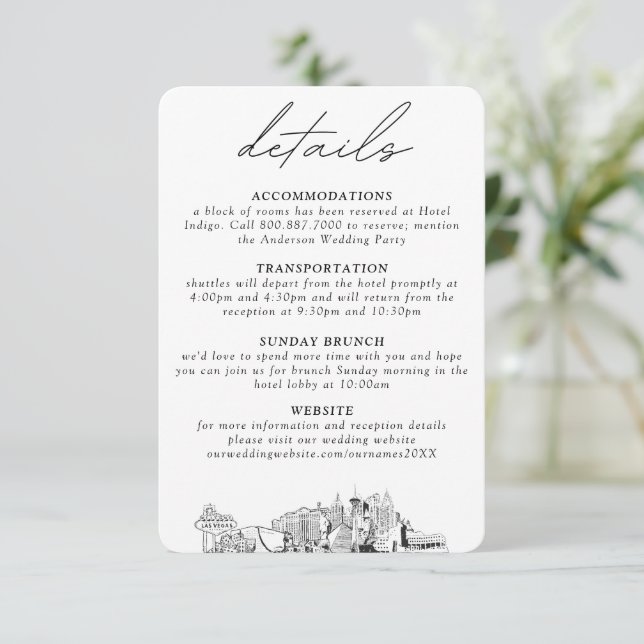Las Vegas Wedding Small Vertical Details Enclosure Card (Standing Front)