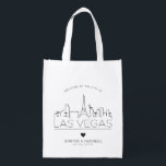 Las Vegas Wedding | Stylized Skyline Grocery Bag<br><div class="desc">A unique wedding bag for a wedding taking place in the beautiful city of Las Vegas.  This bag features a stylized illustration of the city's unique skyline with its name underneath.  This is followed by your wedding day information in a matching open lined style.</div>