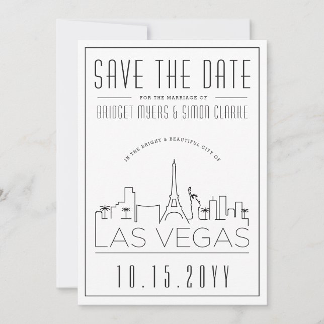 Las Vegas Wedding | Stylized Skyline Save the Date Invitation (Front)