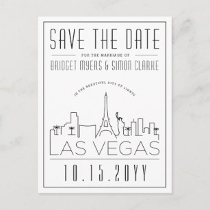 Las Vegas Wedding   Stylized Skyline Save the Date Postcard
