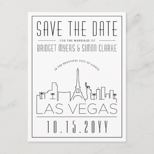 Las Vegas Wedding  Stylized Skyline Save the Date Postcard