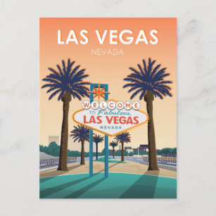 Las Vegas Welcome Sign at Sunset Vintage Travel Postcard