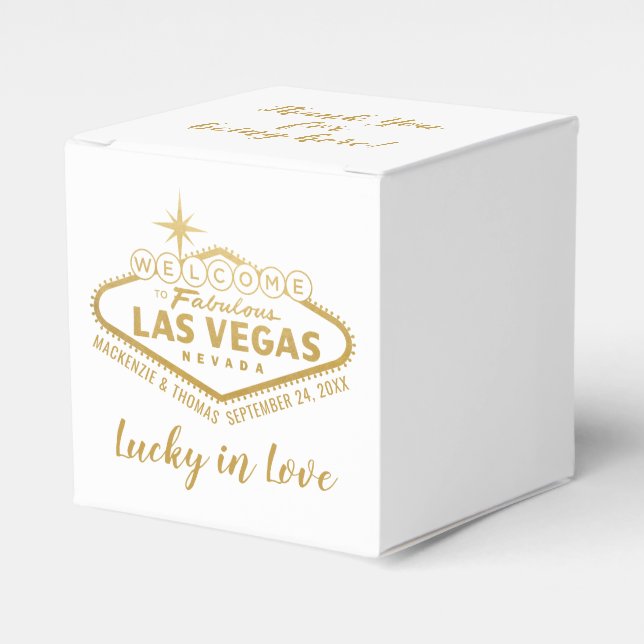 Las Vegas Welcome Sign Elegant Gold Wedding Favor Boxes (Front Side)