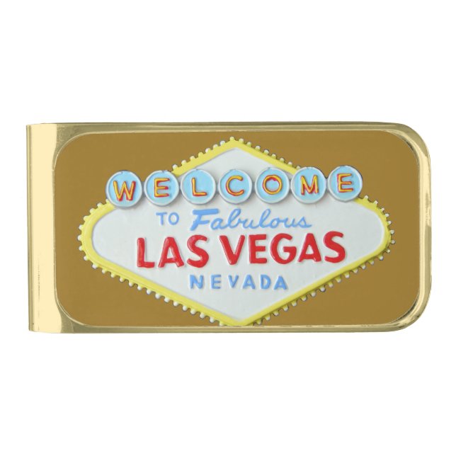 Las Vegas Welcome Sign gold background Gold Finish Money Clip (Front)