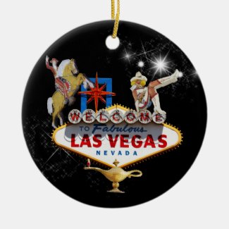 Las Vegas Welcome Sign On Starry Background Ceramic Ornament
