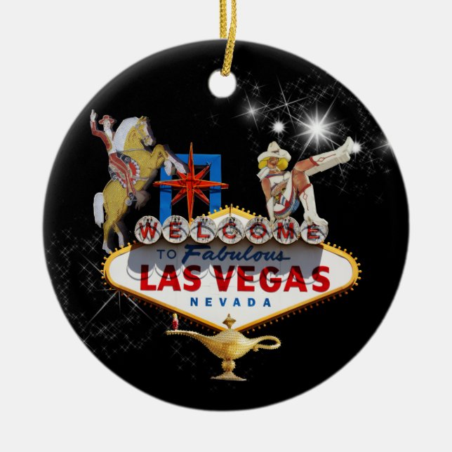 Las Vegas Welcome Sign On Starry Background Ceramic Ornament (Front)