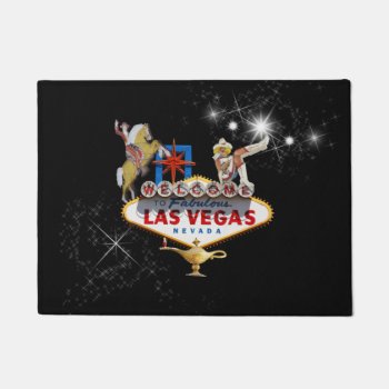 Las Vegas Welcome Sign On Starry Background Doormat by LasVegasIcons at Zazzle
