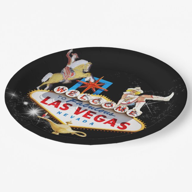 Las Vegas Welcome Sign On Starry Background Paper Plates (Angled)