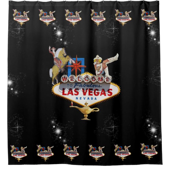 Las Vegas Welcome Sign On Starry Background Shower Curtain (Front)
