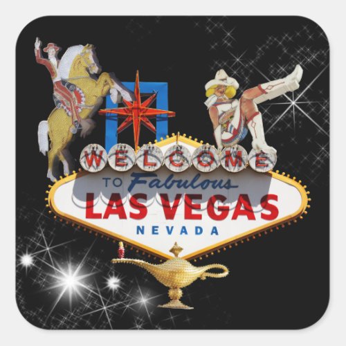 Las Vegas Welcome Sign On Starry Background Square Sticker