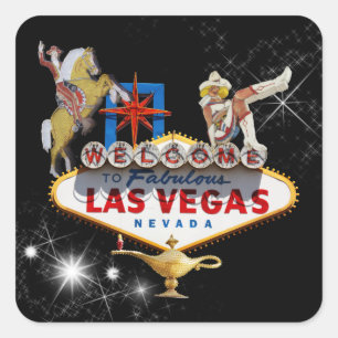 Las Vegas Welcome Sign On Starry Background Square Sticker