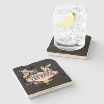 Las Vegas Welcome Sign On Starry Background Stone Coaster by LasVegasIcons at Zazzle