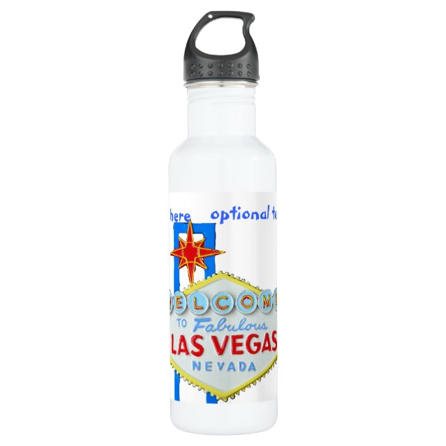 Las Vegas Welcome Sign on White Stainless Steel Water Bottle (Front)