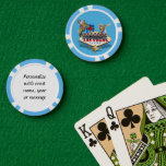Las Vegas Welcome Sign Poker Chips<br><div class="desc">* The fabulous Welcome Sign with popular icons - a real Gamblers Delight ! * Nice as a parting gift, wedding reception gifts or Las Vegas personalized Wedding gift for your wedding crew. * Poker chips have nine color options. * Choose font style, color and size of text for personalizing...</div>