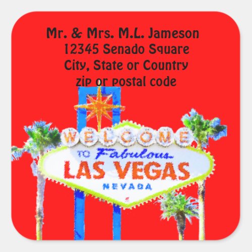 las Vegas Welcome Sign Red Address Label