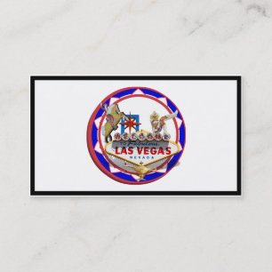 Las Vegas Welcome Sign Red & Blue Poker Chip Business Card