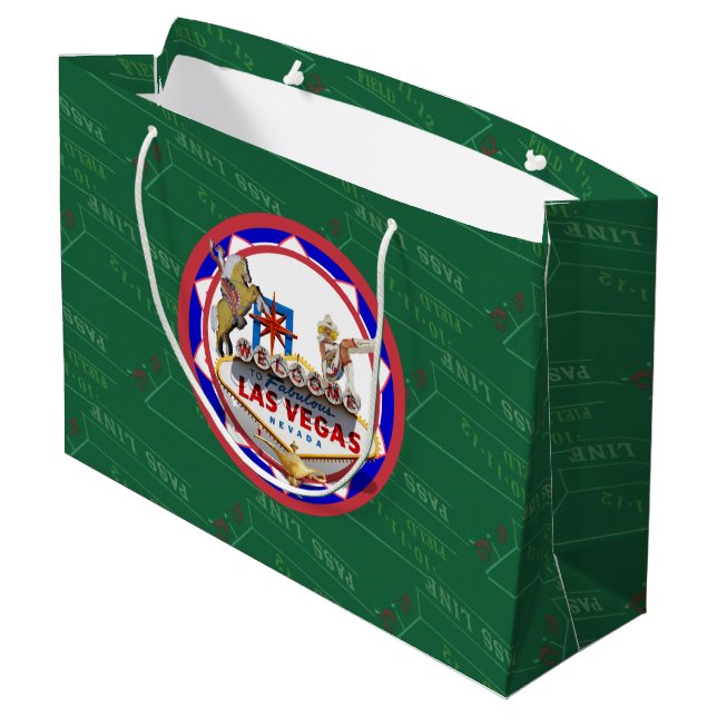 Las Vegas Welcome Sign Red & Blue Poker Chip Large Gift Bag (Back Angled)