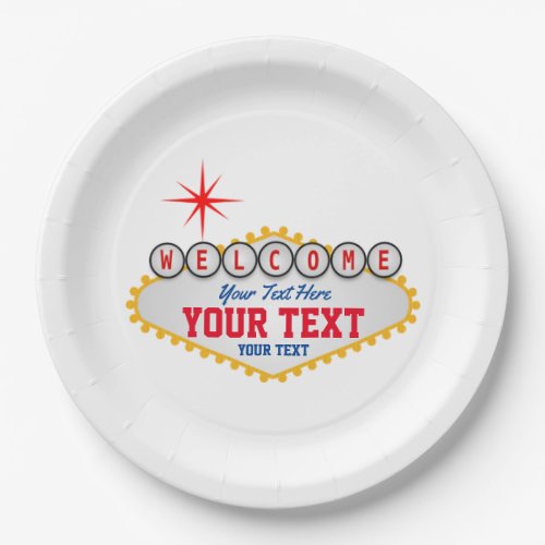 Las Vegas Welcome Sign Your Text Paper Plates