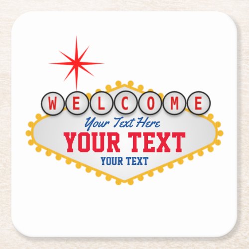Las Vegas Welcome Sign Your Text  Square Paper Coaster