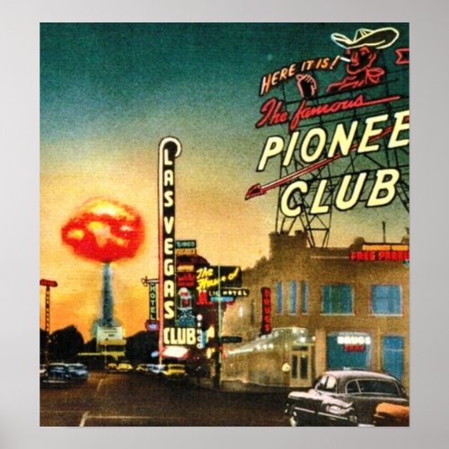 Las Vegas With Atomic Bomb In Background Poster