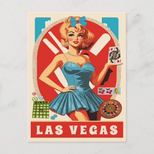 Las Vegas Woman with Cards Travel Postcard