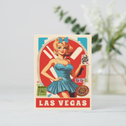 Las Vegas, Woman with Cards, Travel Postcard | Zazzle