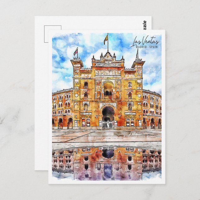 Las Ventas Madrid Spain Travel Place Watercolor Postcard (Front/Back)