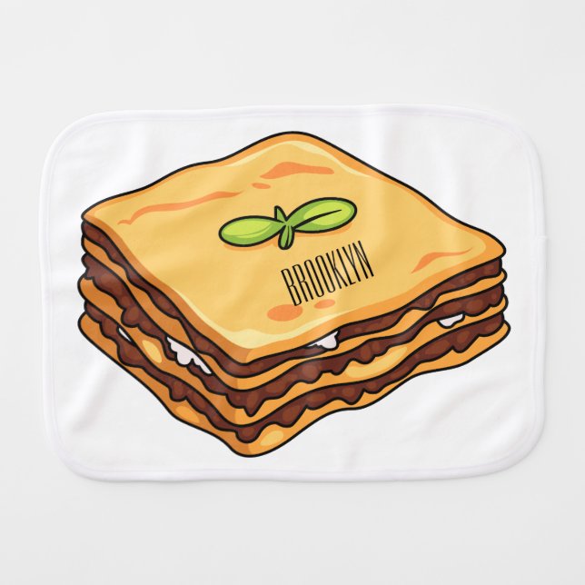 Lasagna cartoon illustration  baby burp cloth (Front Horizontal)