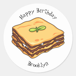 Lasagna cartoon illustration classic round sticker