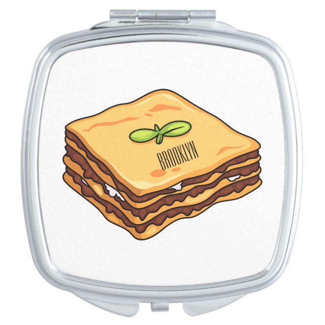 Lasagna cartoon illustration compact mirror (Front)