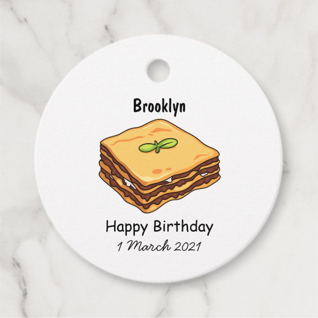Lasagna cartoon illustration  favor tags (Front)