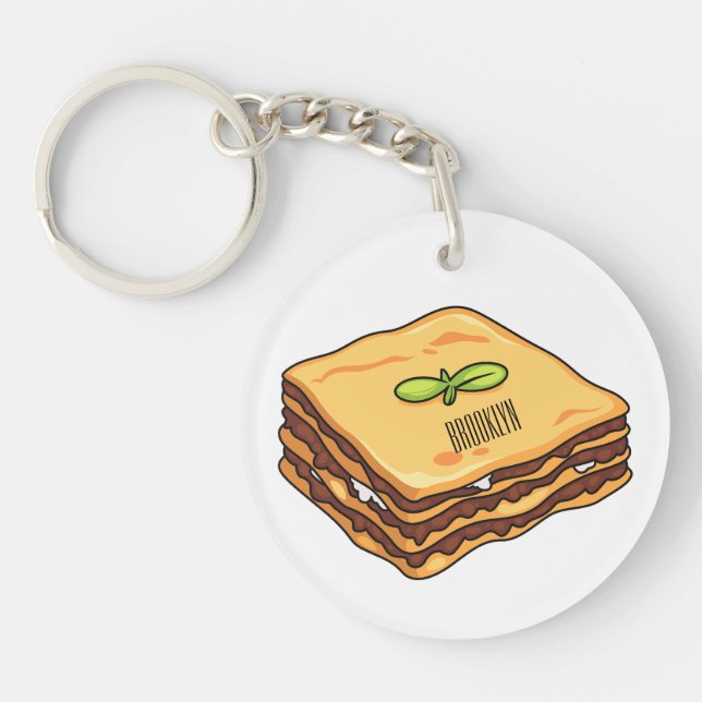 Lasagna cartoon illustration keychain (Front)