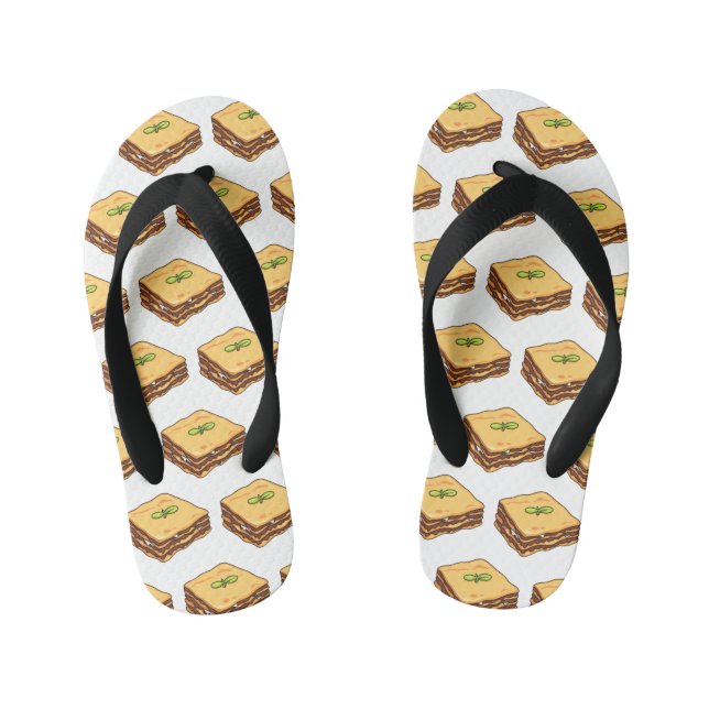 Lasagna cartoon illustration kid's flip flops (Footbed)