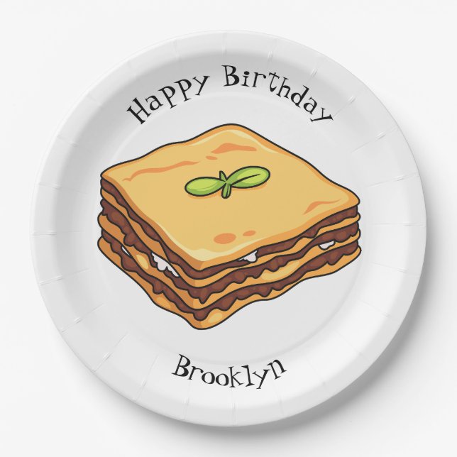 Lasagna cartoon illustration paper plates (Front)
