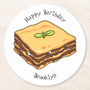 Lasagna cartoon illustration  round paper coaster