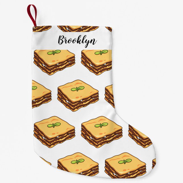 Lasagna cartoon illustration small christmas stocking (Front)