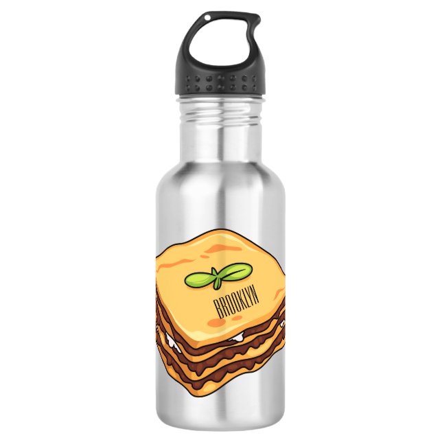 Lasagna cartoon illustration stainless steel water bottle (Front)