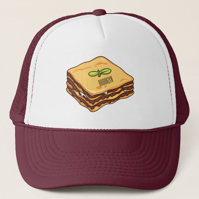 Lasagna cartoon illustration  trucker hat (Front)