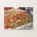 Lasagna Dinner at Italian Restaurant Jigsaw Puzzle<br><div class="desc">A wonderful photograph of a delicious plate of fresh lasagna served with wine at an Italian family-style restaurant.  Copyright © 2009 Karin Hildebrand Lau.</div>