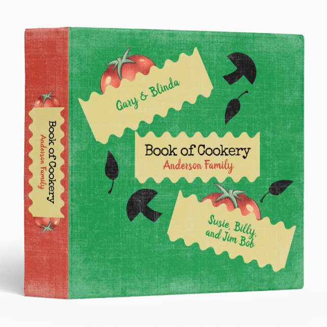 Lasagna personalized family cookbook recipe 3 ring binder (Front/Spine)