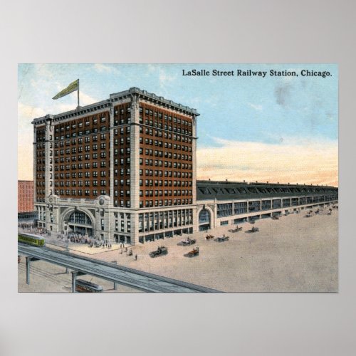 LaSalle Street Railway Station Chicago Vintage Poster