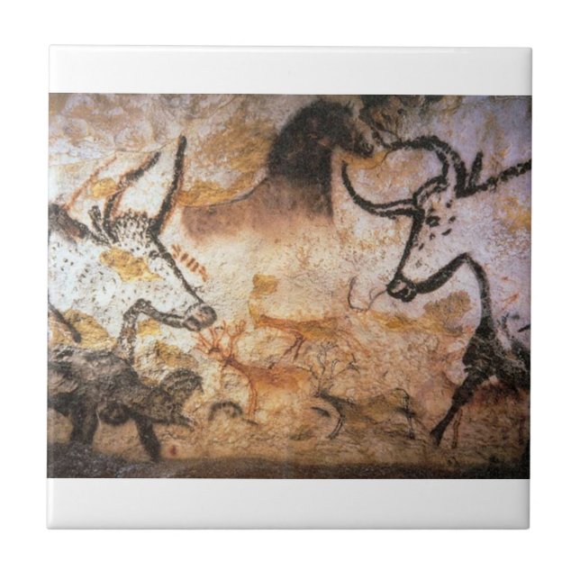 Lascaux Bulls Buffalo Cave Painting Ceramic Tile (Front)