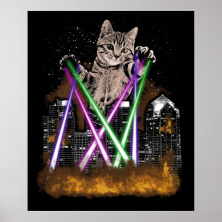 Laser Cat Destroys City With Paws Cute Adorable K Poster