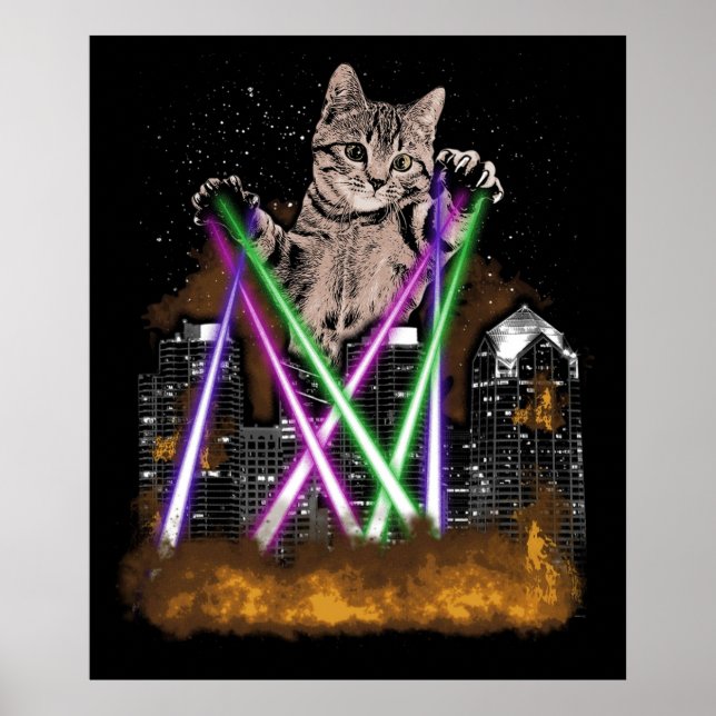 Laser Cat Destroys City With Paws  Cute Adorable K Poster (Front)