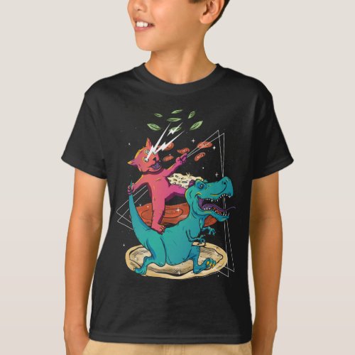 Laser Cat Dinosaur Pizza Tacos Rainbow Foodie Feli T_Shirt