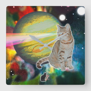Laser-Cat Mossbody Square Wall Clock