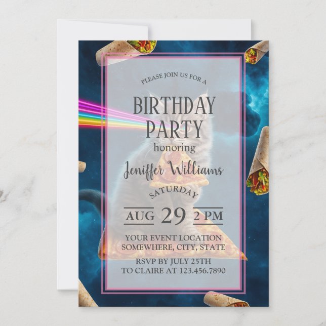 Laser Cat Pizza Party                              Invitation (Front)
